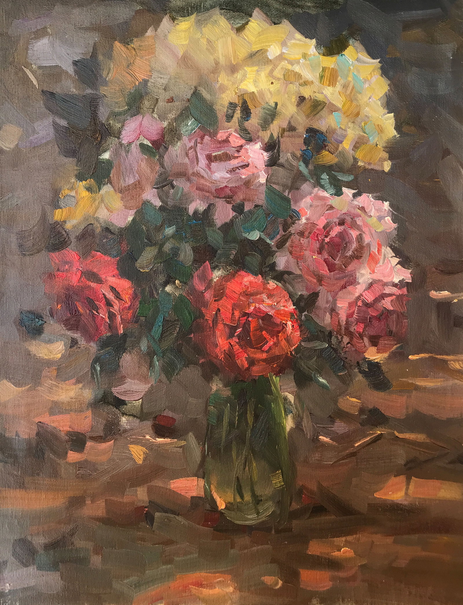 Oil painting roses in a vase Sergey Ivanovich: Title: Oil painting roses in a vase Sergey Ivanovich Description: 203ALAA Painter: Sergey Ivanovich Animov Size: 47x35 cm/18.5x13.77 inches Components: canvas, oil Original painting from our collectio