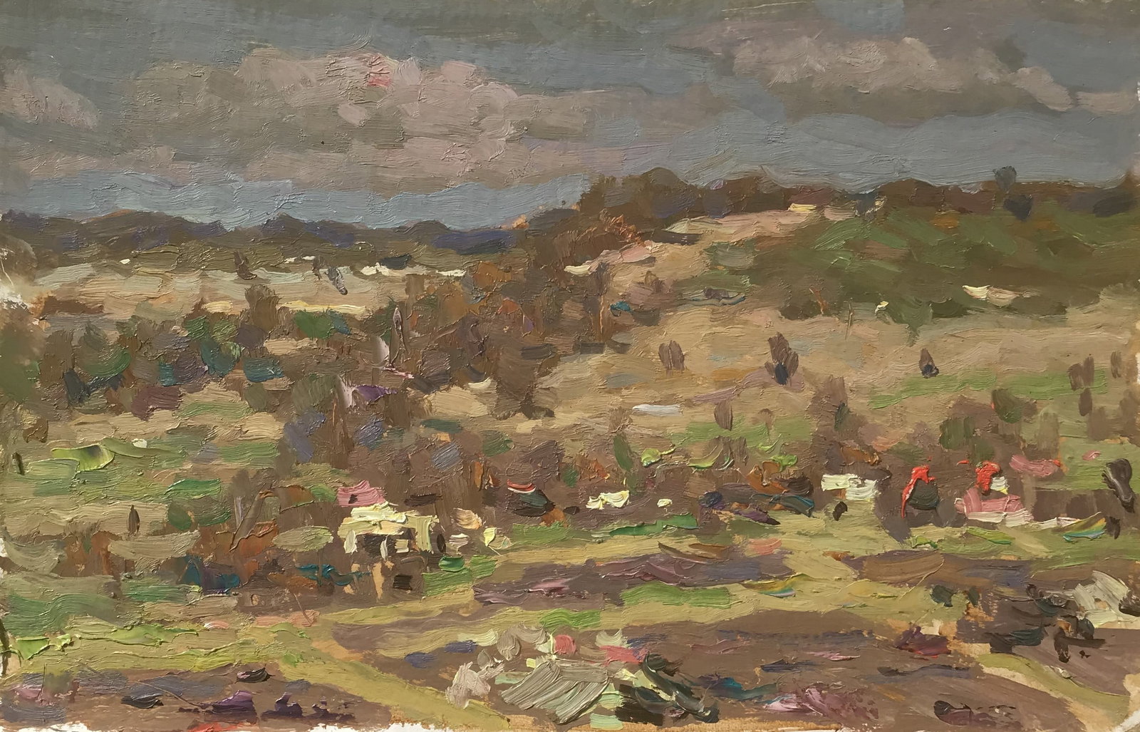 Oil painting Homeland Sergey Ivanovich Animov: Title: Oil painting Homeland Sergey Ivanovich Animov Description: 225ALAA Painter: Sergey Ivanovich Animov Size: 20x30 cm/7,87x11,81 inches Components: cardboard, oil Original painting from our collec
