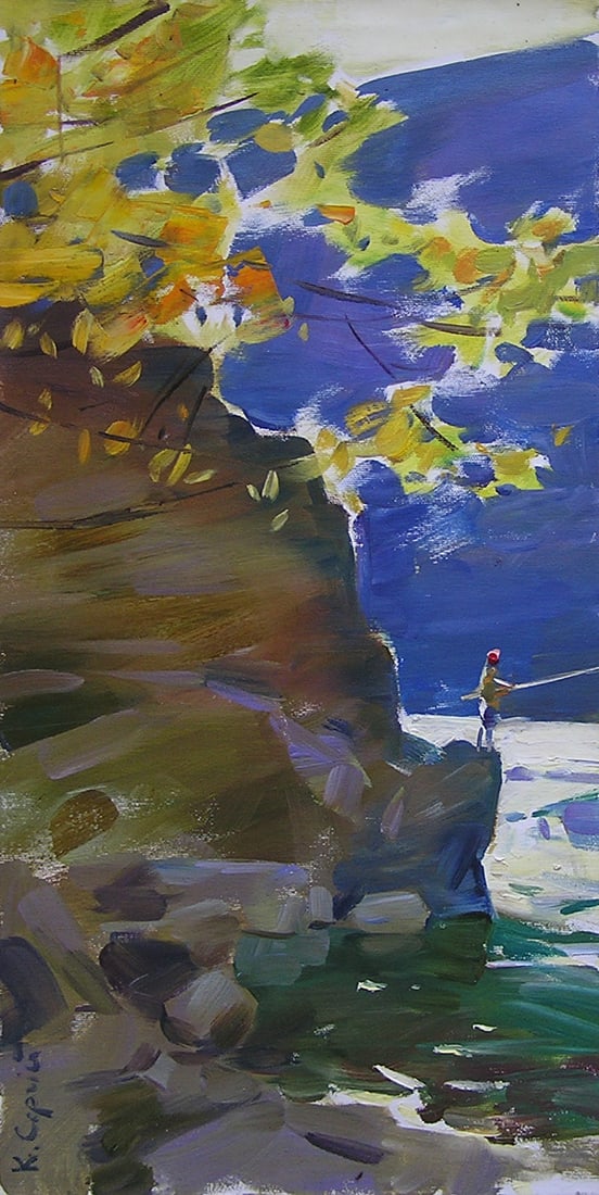 Oil painting Fisherman Serg Kovalenko: Title: Oil painting Fisherman Serg Kovalenko Description: 35SK Painter: Serg Kovalenko Size: 60x30 cm/23.6x11.8 inches Components: oil, canvas Original painting CONDITION: exellent ERA: modern