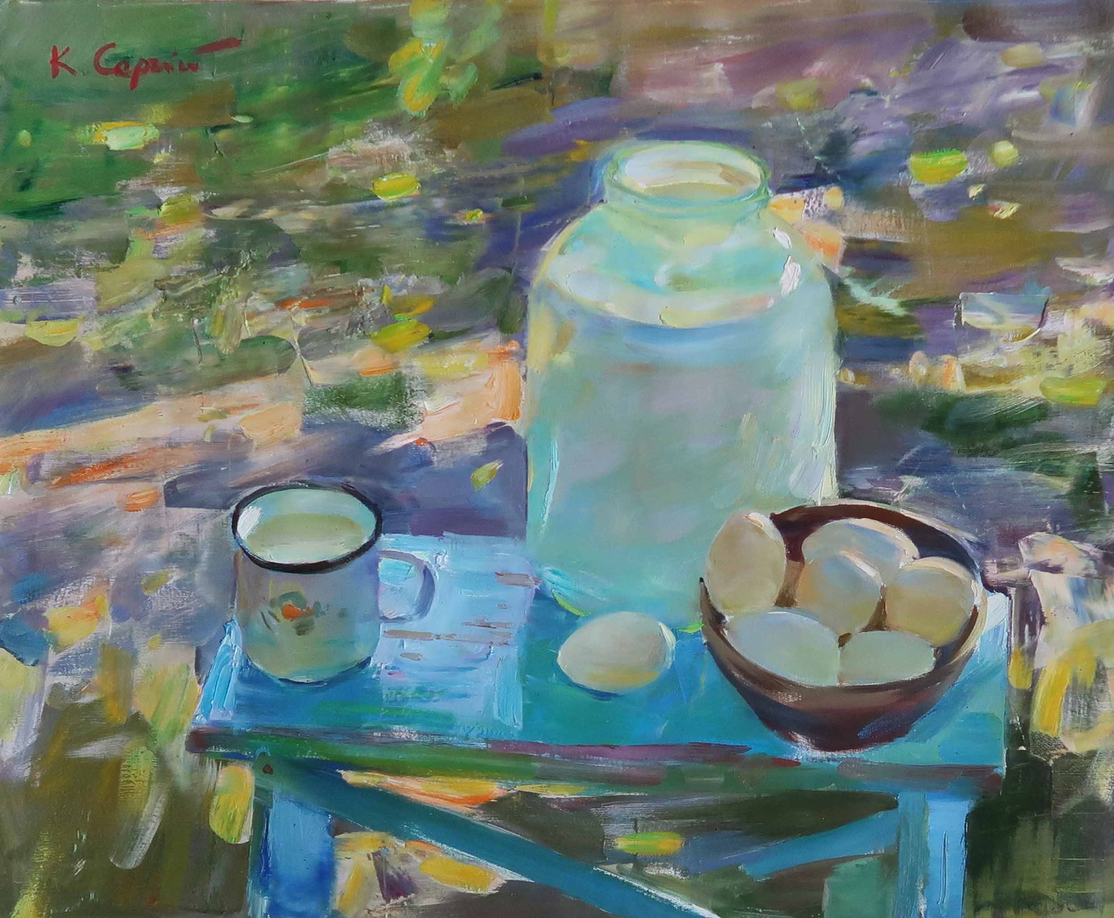 Oil painting Milk Serg Kovalenko: Title: Oil painting Milk Serg Kovalenko Description: 48SK Painter: Serg Kovalenko Size: 50x60 cm/19.7x23.6 inches Components: oil, canvas Original painting CONDITION: exellent ERA: modern Graduated