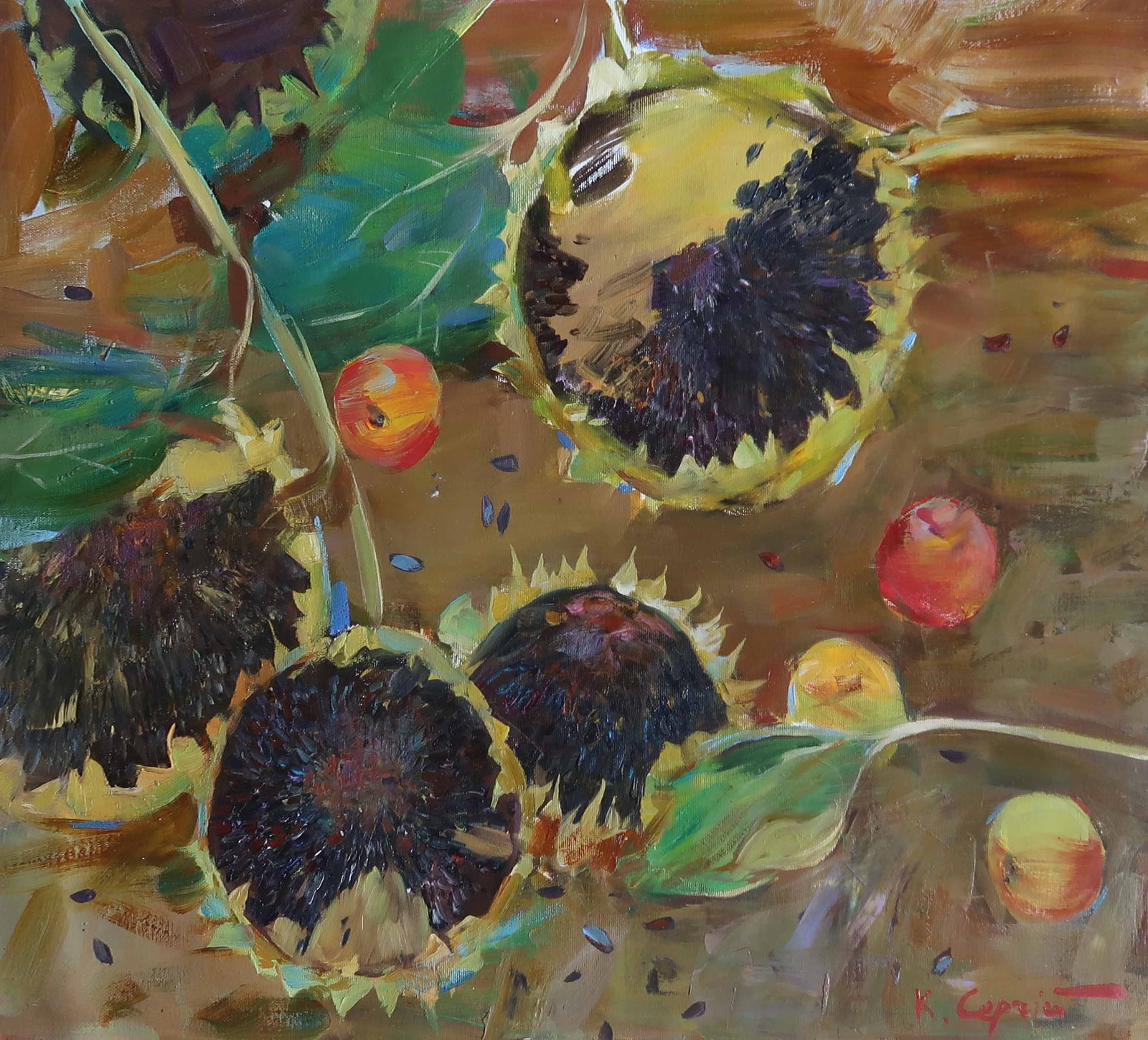 Oil painting Sunflowers Serg Kovalenko: Title: Oil painting Sunflowers Serg Kovalenko Description: 49SK Painter: Serg Kovalenko Size: 50x60 cm/19.7x23.6 inches Components: oil, canvas Original painting CONDITION: exellent ERA: modern Gradua