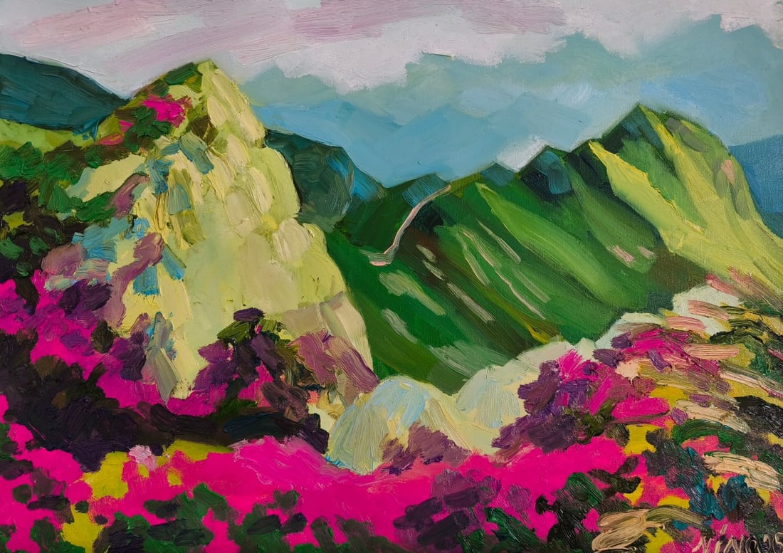 Landscape Oil painting Flower Hill Nina L: Title: Landscape Oil painting Flower Hill Nina L Description: 185Lt Painter: Nina L. Size: 50x70 cm/ 19.68x27.55 inches Components: oil, canvas Original painting CONDITION: exellent ERA: 2025 ARTIST: 