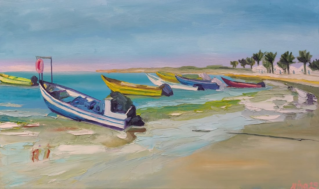 Landscape Oil painting Coastline Nina L: Title: Landscape Oil painting Coastline Nina L Description: 189Lt Painter: Nina L. Size: 50x70 cm/ 19.68x27.55 inches Components: oil, canvas Original painting CONDITION: exellent ERA: 2025 ARTIST: