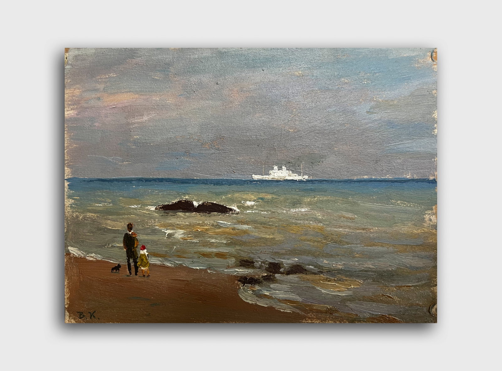 Oil painting Walk along the shore Krikhatsky: Title: Oil painting Walk along the shore Krikhatsky Description: 19Duk Painter: Krikhatsky Size: 17x23 cm/6,69x9,05 inches Components: Oil, cardboard Original painting from our collection ERA: Short
