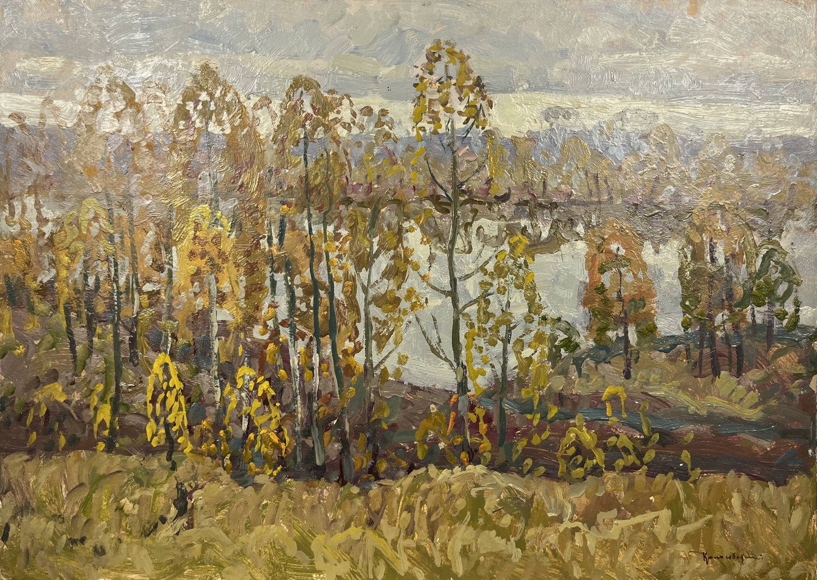 Oil painting Kolochak River Kolosovsky G.: Title: Oil painting Kolochak River Kolosovsky G. Description: 80Duk Painter: Kolosovsky G. Size: 50x70 cm/19,68x27,56 inches Components: Oil, cardboard Original painting from our collection ERA: Short