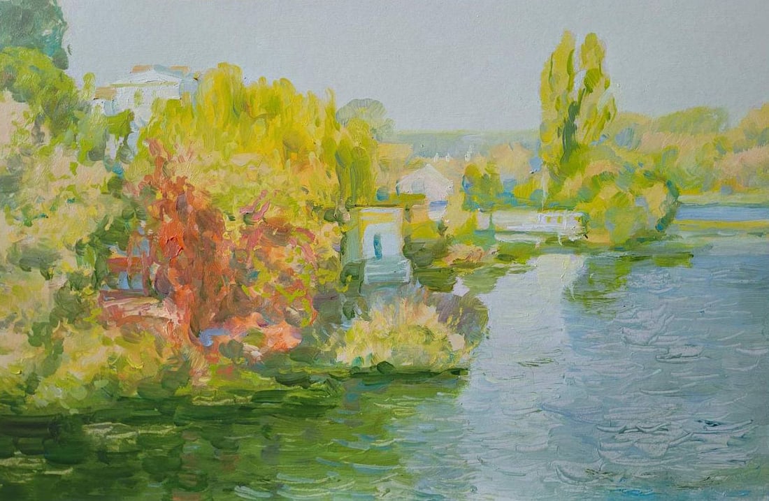 Oil painting Spring Oleksandr Oleksandrovich Nazarenko: Title: Oil painting Spring Oleksandr Oleksandrovich Nazarenko Description: 05NAA Painter: Oleksandr Nazarenko Size: 33x50 cm/12.99x19.68 inches Components: oil, cardboard Original painting from our co