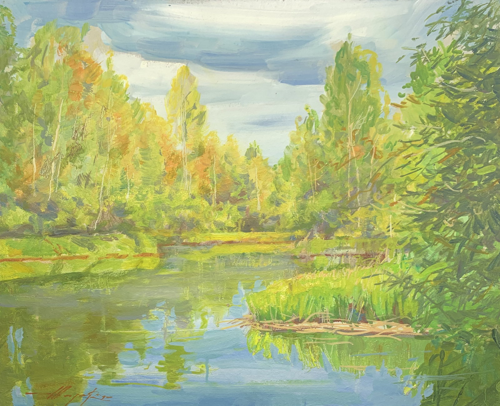 Oil painting October Oleksandr Oleksandrovich Nazarenko: Title: Oil painting October Oleksandr Oleksandrovich Nazarenko Description: 56NAA Painter: Oleksandr Nazarenko Size: 40x50 cm/15,74x19,68 inches Components: Oil, cardboard Original painting from our c