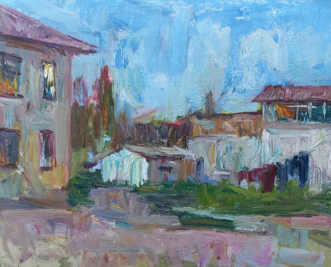 Oil painting Evening motive Alex Ditriev: Title: Oil painting Evening motive Alex Ditriev Description: 98AD Painter: Alex Ditriev Size: 40x50 cm/15.7x19.7 inches Components: oil, canvas Original painting from our collection ERA: Short informa