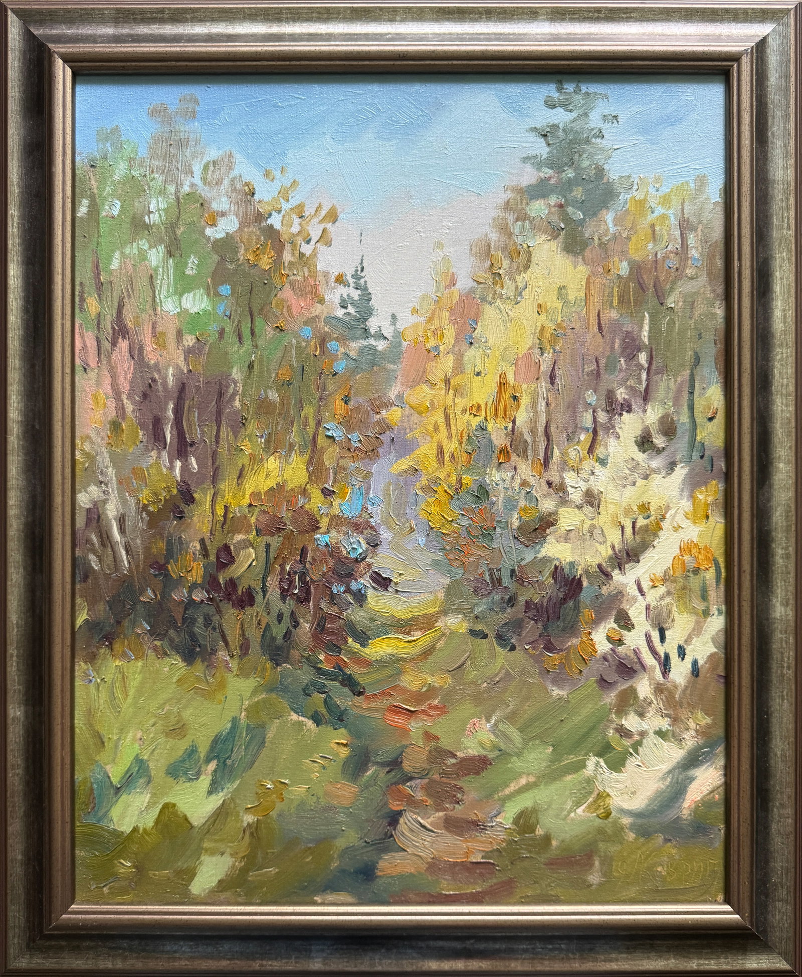 Oil painting with frame Autumn K. Leonid: Title: Oil painting with frame Autumn K. Leonid Description: 548KK Painter: K. Leonid Size: 50x40 cm/ 19.68x15.74 inches Components: oil, canvas Original painting CONDITION: exellent ERA:2019 ARTIST: