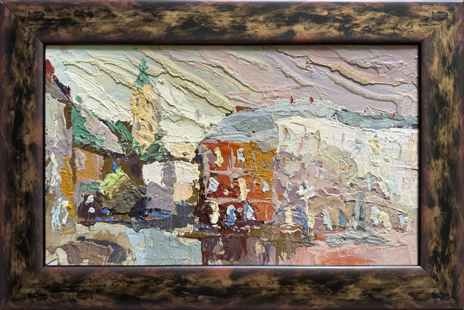 Oil painting with frame market in Lviv K. Leonid: Title: Oil painting with frame market in Lviv K. Leonid Description: 549KK Painter: K. Leonid Size: 30x50 cm/ 11.81x19.68 inches Components: oil, canvas, cardboard Original painting CONDITION: exellen