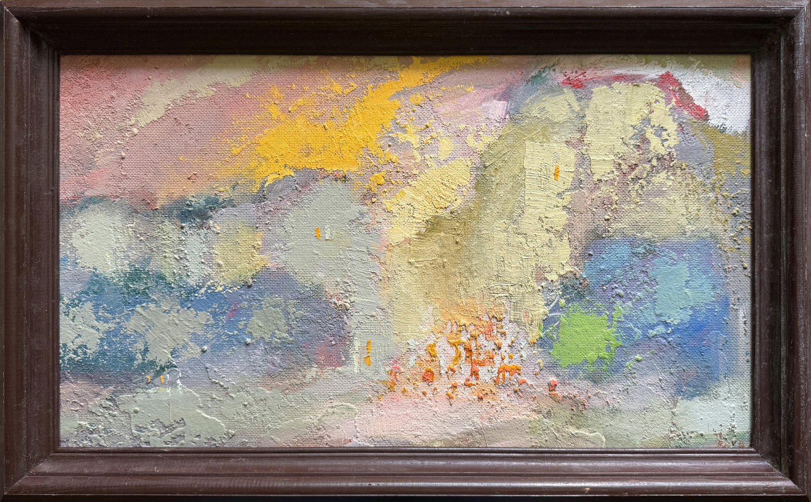 Abstract Oil painting with frame Evening in City K. Leonid: Title: Abstract Oil painting with frame Evening in City K. Leonid Description: 552KK Painter: K. Leonid Size: 35x62 cm/ 13.77x24.4 inches Components: oil, fiberboard Original painting CONDITION: exell