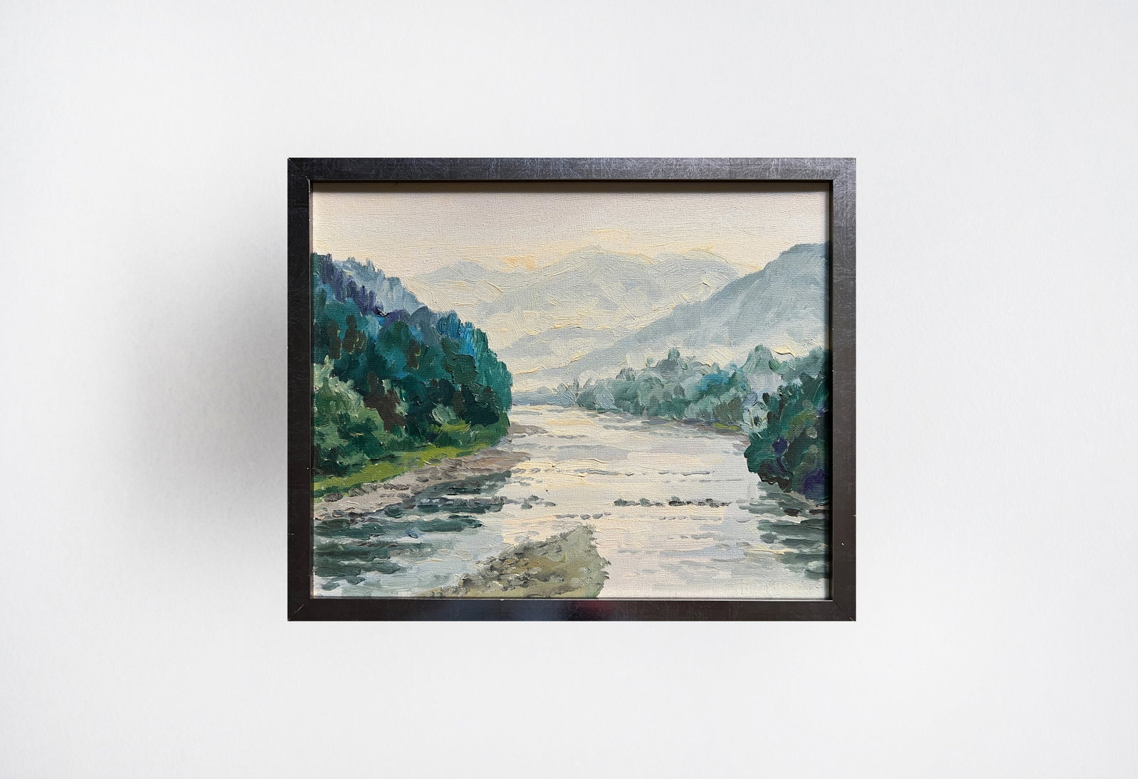 Oil painting with frame river in the Carpathians K. Leonid - 11