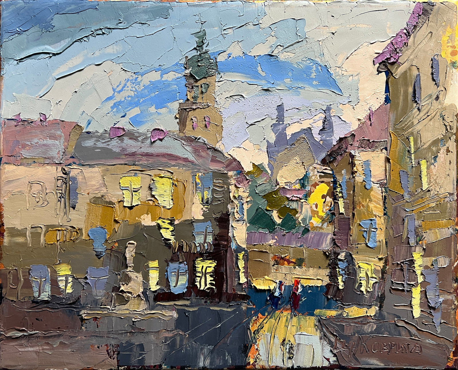Oil painting with farme Lviv Market area K. Leonid: Title: Oil painting with farme Lviv Market area K. Leonid Description: 562KK Painter: K. Leonid Size: 40x50 cm/ 15.74x19.68 inches Components: oil, canvas Original painting CONDITION: exellent