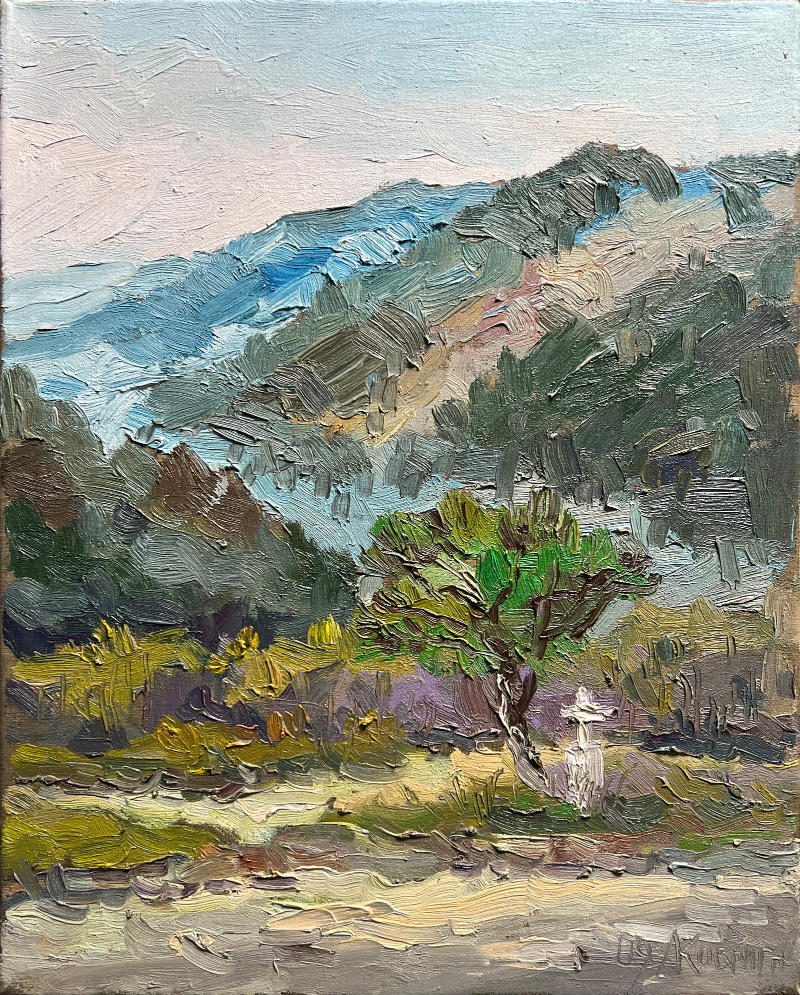 Oil painting with farme outskirts of Carpathian village K. Leonid: Title: Oil painting with farme outskirts of Carpathian village K. Leonid Description: 568KK Painter: K. Leonid Size: 50x40 cm/ 19.68x15.74 inches Components: oil, canvas Original painting CONDITION: e