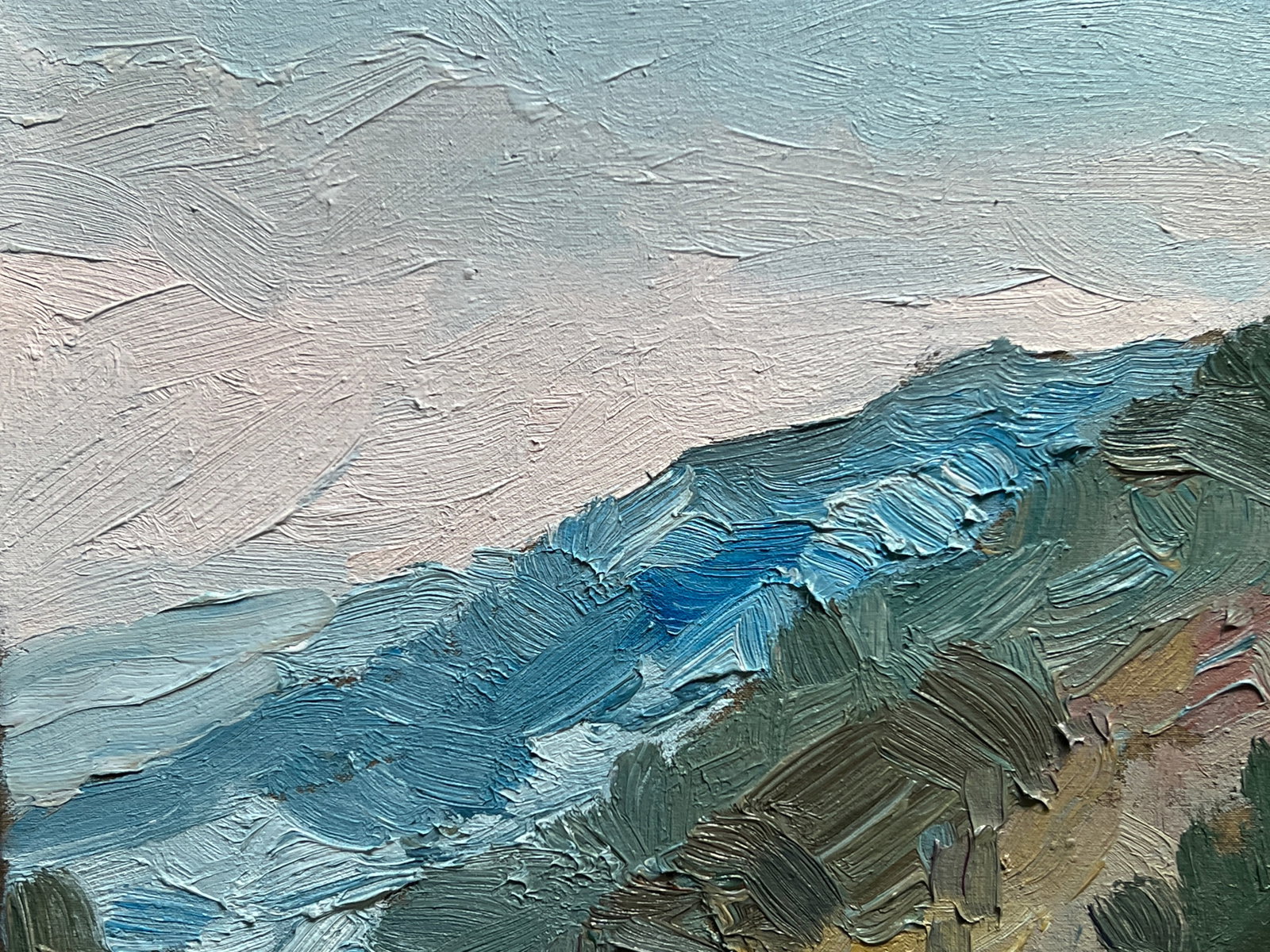 Oil painting with farme outskirts of Carpathian village K. Leonid - 3