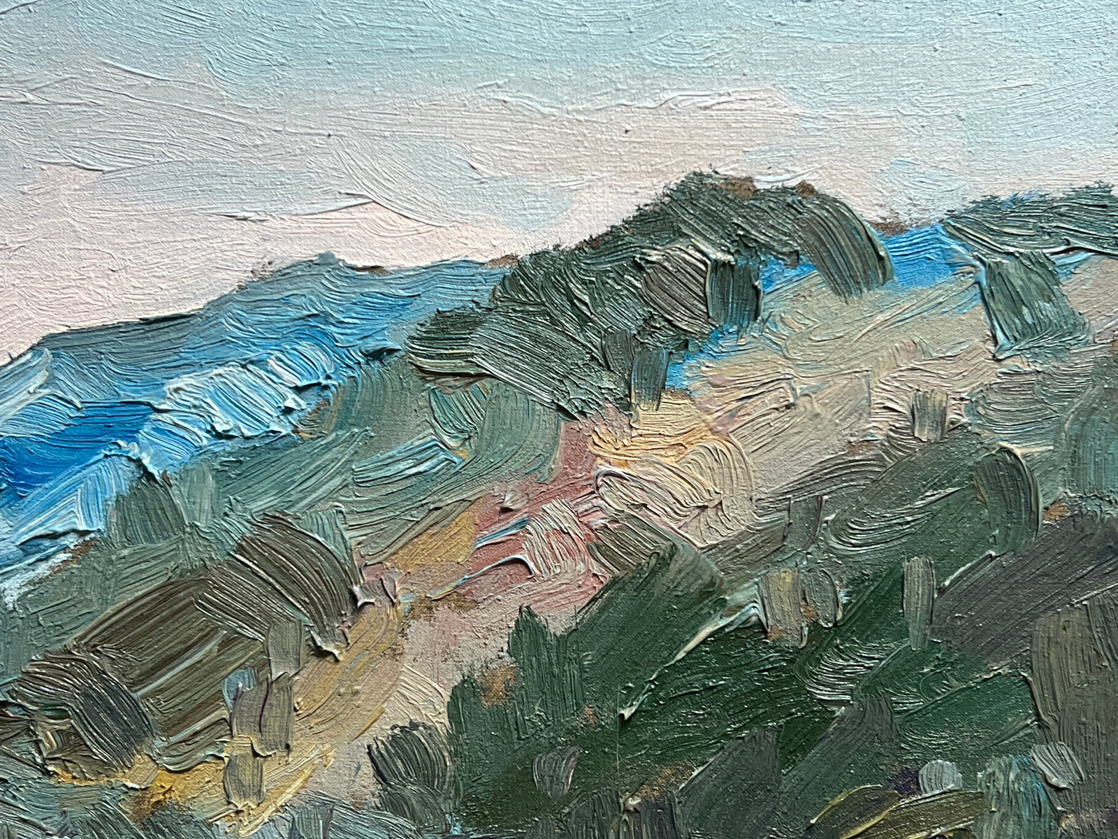 Oil painting with farme outskirts of Carpathian village K. Leonid - 4