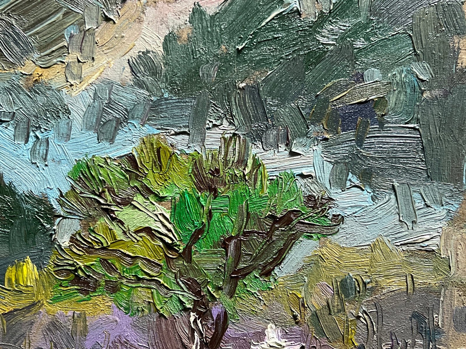 Oil painting with farme outskirts of Carpathian village K. Leonid - 5