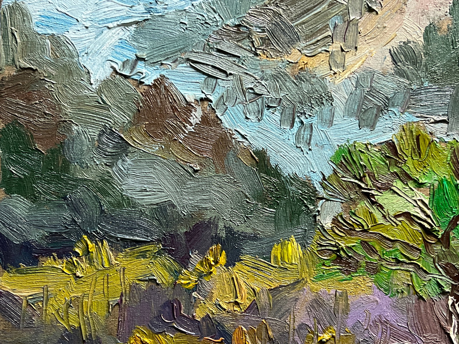 Oil painting with farme outskirts of Carpathian village K. Leonid - 6