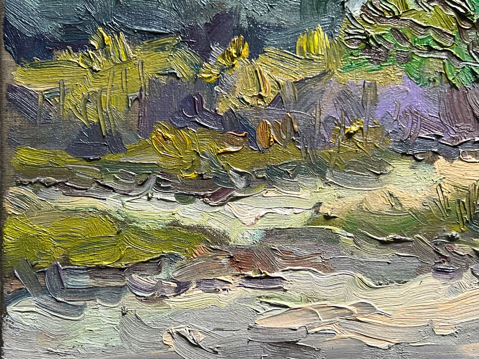 Oil painting with farme outskirts of Carpathian village K. Leonid - 7