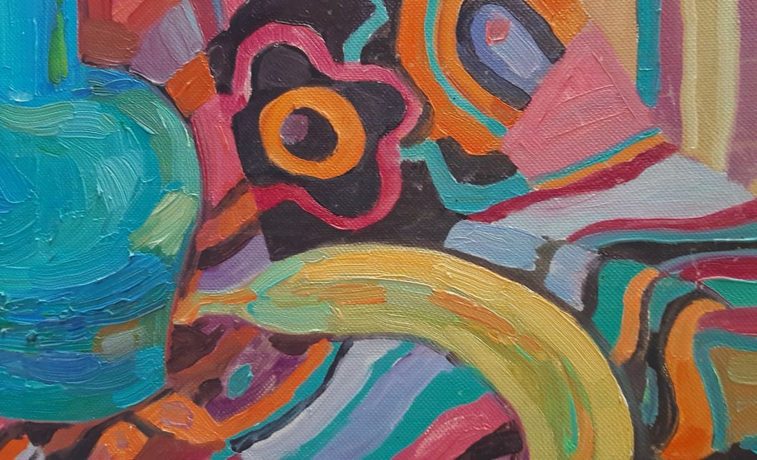 Abstract Oil painting Blue bottle and pumpkin Tetyana Shulyak - 4