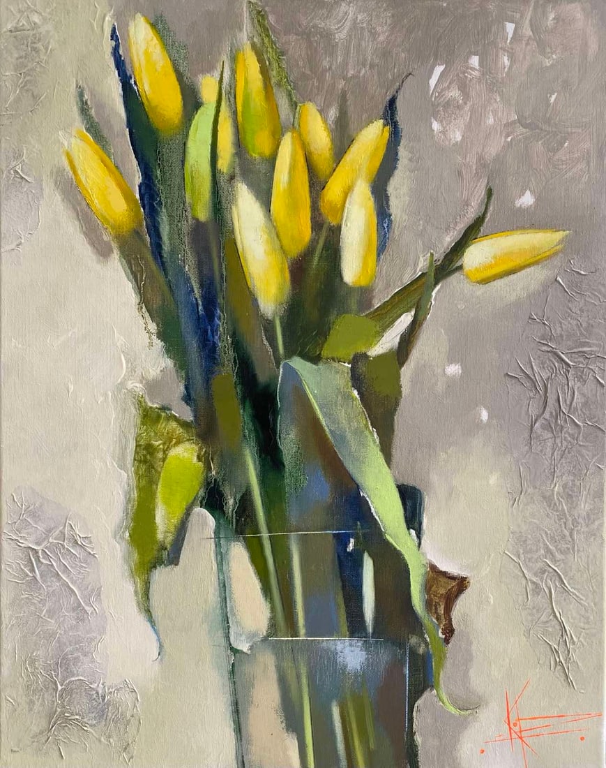 Abstract Oil painting Lemon tulips Oksana Kyrylenko - 2