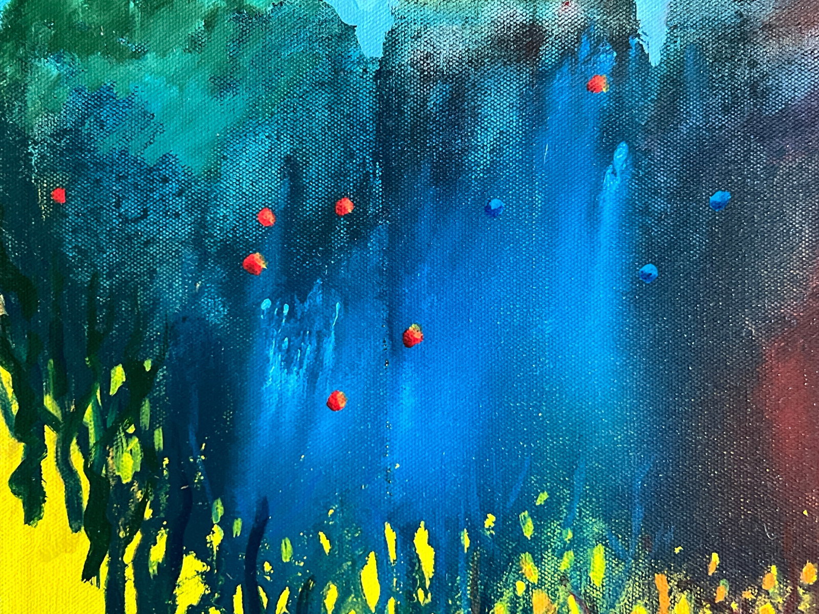 Abstract Oil painting with frame back garden K. Leonid - 2