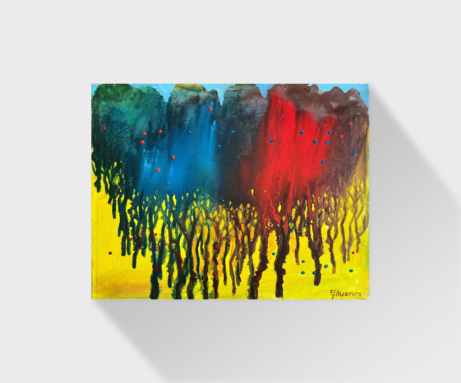 Abstract Oil painting with frame back garden K. Leonid - 7