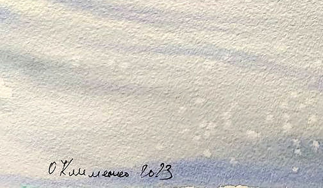 Watercolor painting Skiing Down the Winter Mountains Olena Klimenko - 6