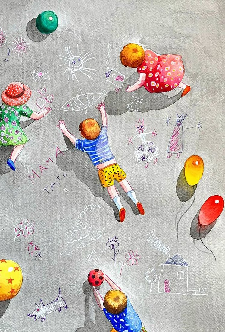 Watercolor painting Sunny Childhood Olena Klimenko - 3