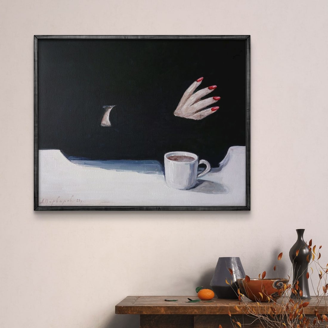 Acrylic painting Girl and coffee Anatoly Varvarov - 2
