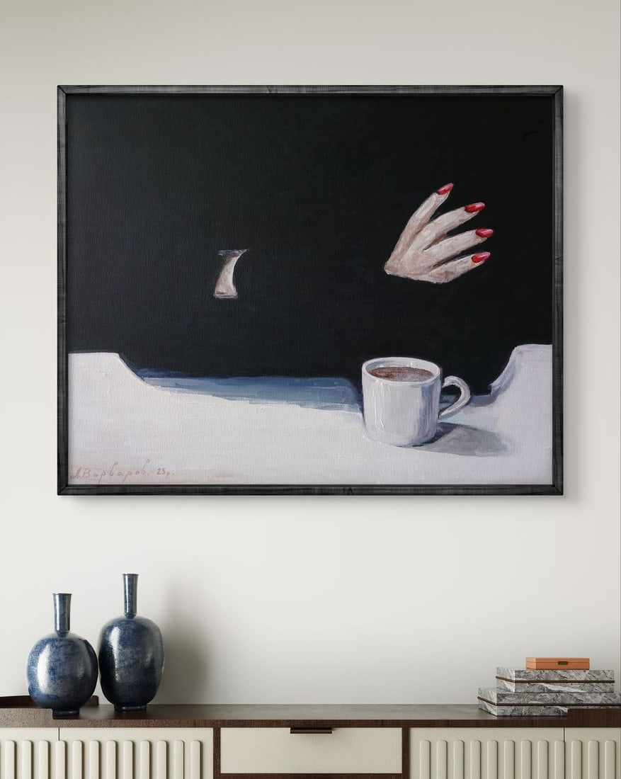 Acrylic painting Girl and coffee Anatoly Varvarov - 3