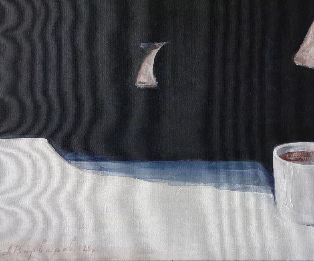Acrylic painting Girl and coffee Anatoly Varvarov - 6