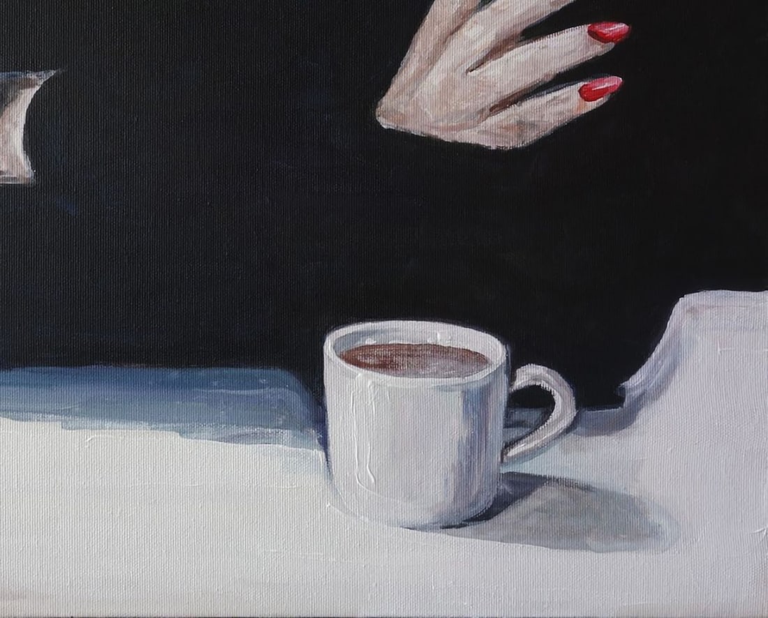 Acrylic painting Girl and coffee Anatoly Varvarov - 7