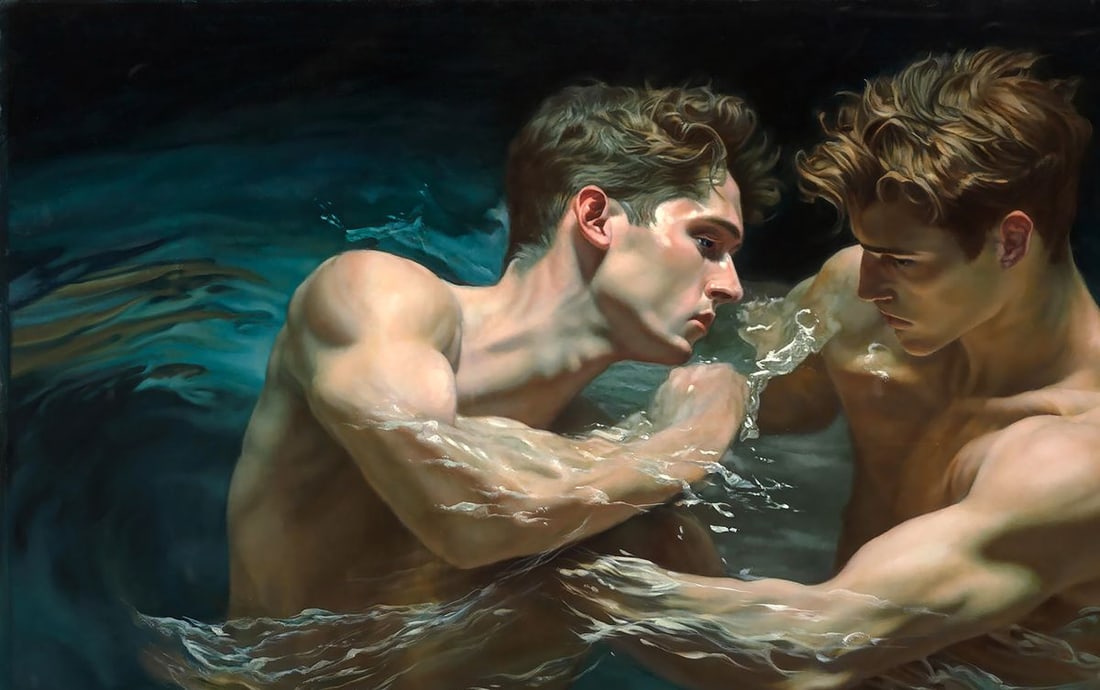 Oil painting Fighting Your Ego in the Water Richard Fox - 2