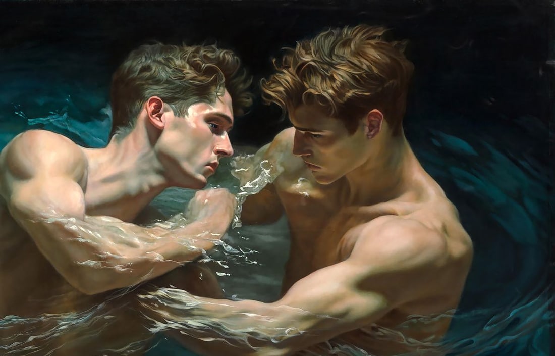 Oil painting Fighting Your Ego in the Water Richard Fox - 3