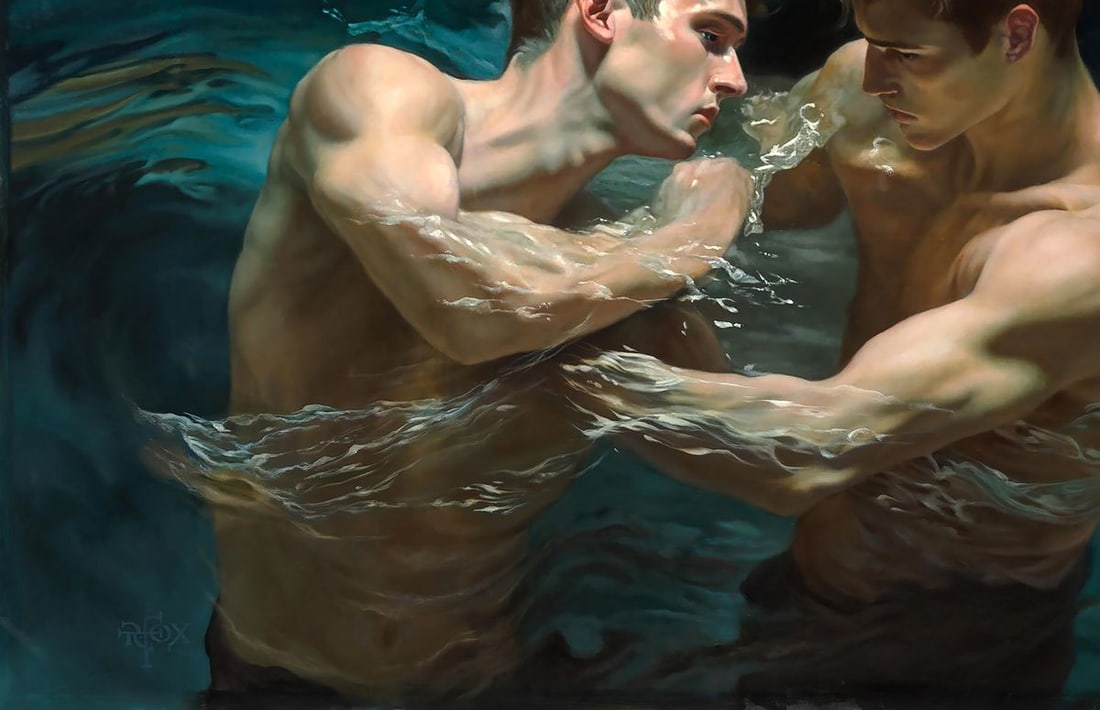 Oil painting Fighting Your Ego in the Water Richard Fox - 4