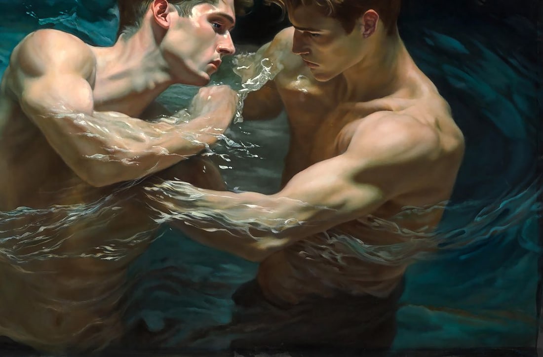 Oil painting Fighting Your Ego in the Water Richard Fox - 5