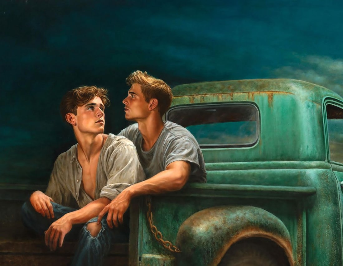 Oil painting A Wild Evening in the Car Richard Fox - 2