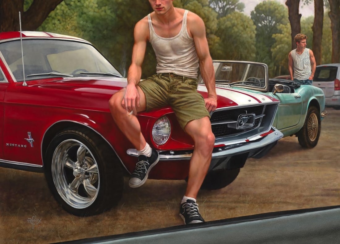 Oil painting American Boys On Cars Richard Fox - 4