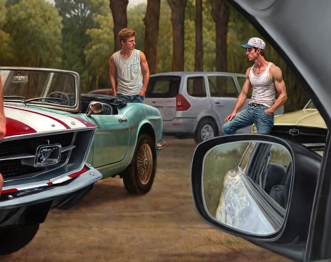 Oil painting American Boys On Cars Richard Fox - 6