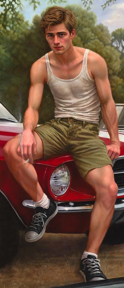 Oil painting American Boys On Cars Richard Fox - 7