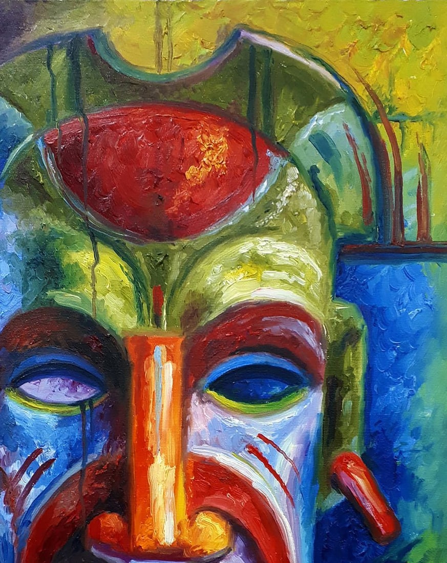 Oil painting A colorful mask of a tribal shaman Sergey Voichenko - 5