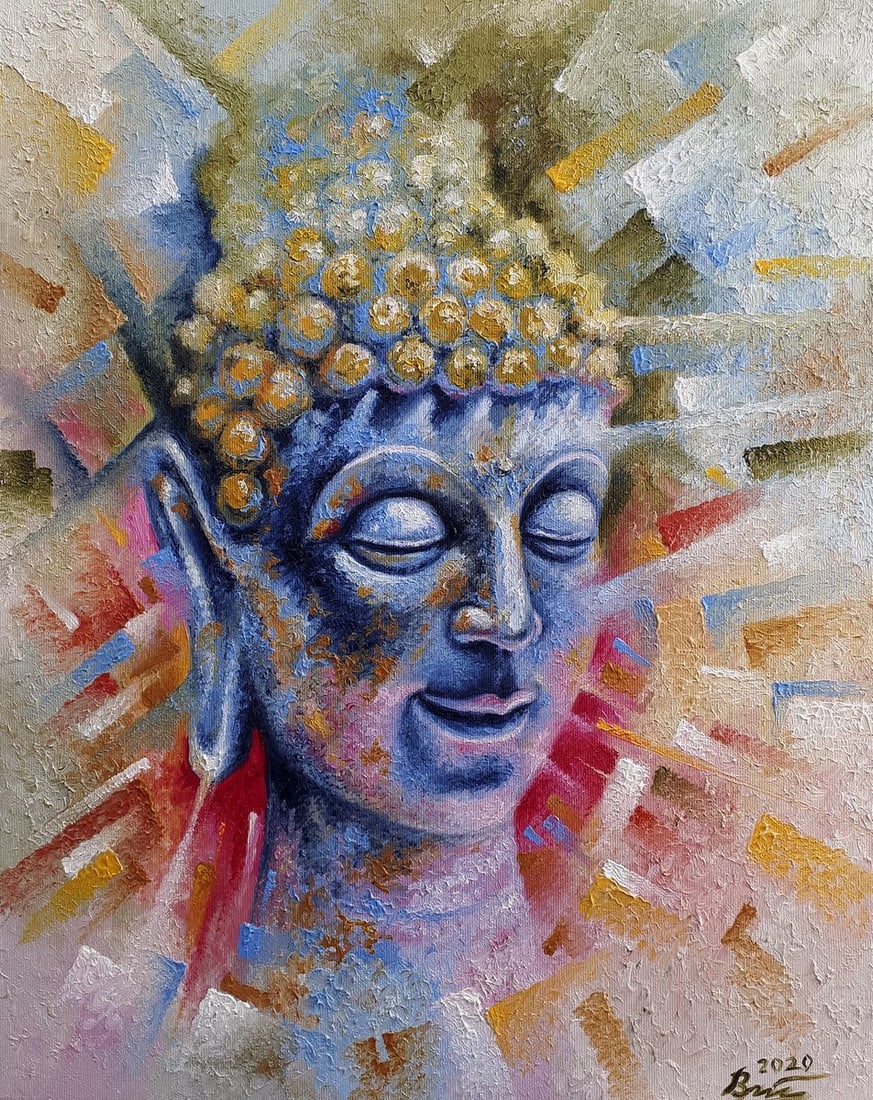 Oil painting My Buddha Sergey Voichenko: Title: Oil painting My Buddha Sergey Voichenko Description: NoVoich 64 "My Buddha" is an abstract oil painting that offers a contemporary interpretation of the serene and contemplative image of Buddha