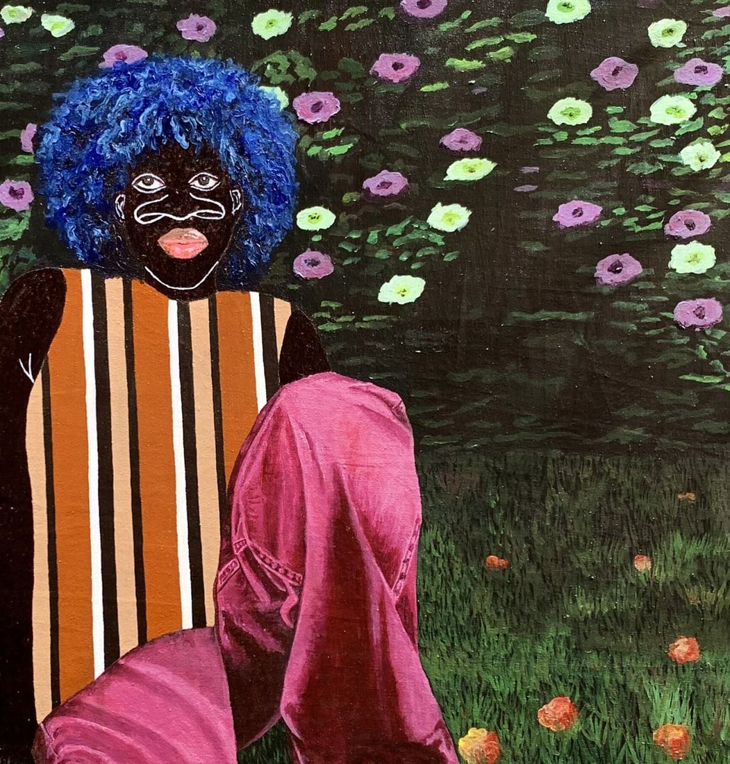 Acrylic painting Among Petals and grass Akintomide Akinshola - 4