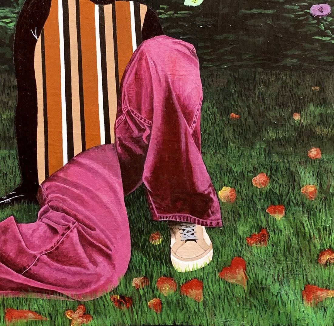 Acrylic painting Among Petals and grass Akintomide Akinshola - 6