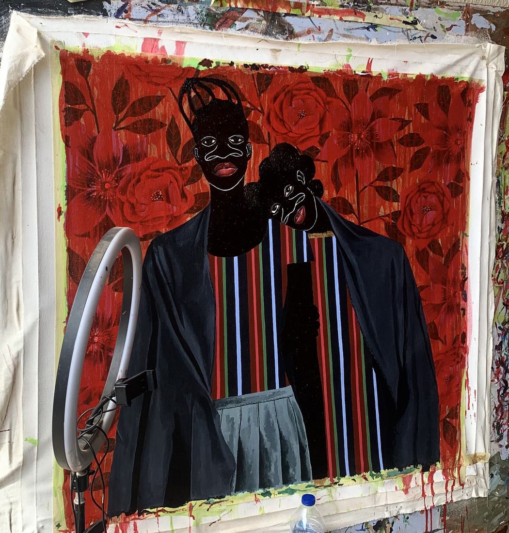 Acrylic painting Support Among the Red Flowers Akintomide Akinshola - 2