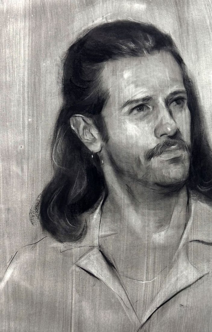 Charcoal painting Portrait of Alessio Annam Butt - 2