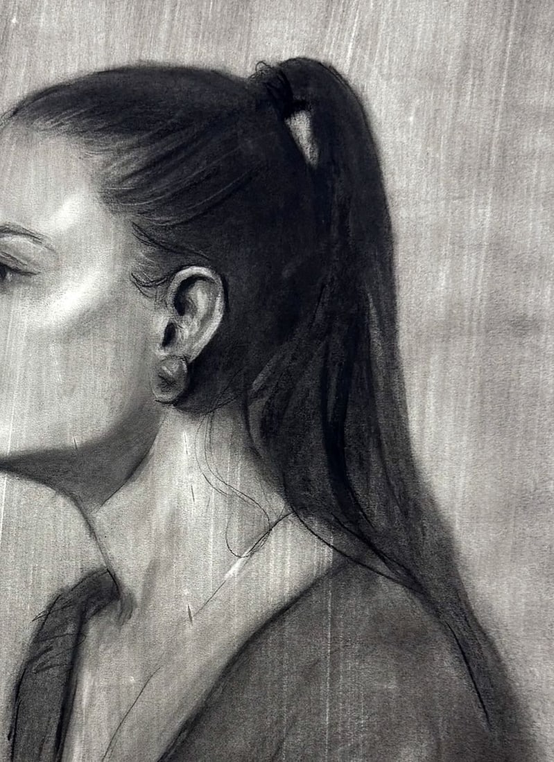 Charcoal painting Portrait of Persephone Annam Butt - 3