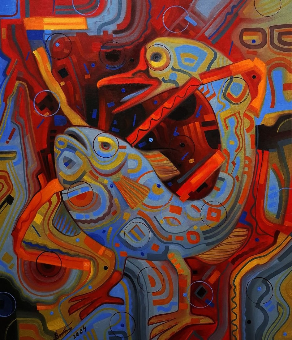 Oil painting The fish goes for a walk Sergey Voichenko: Title: Oil painting The fish goes for a walk Sergey Voichenko Description: NoVoich 162 *** ABOUT THIS PAINTING *** * TITLE: "The fish goes for a walk" * ARTISTS: Sergey Voichenko * SIZE: 70x60 cm/'27.