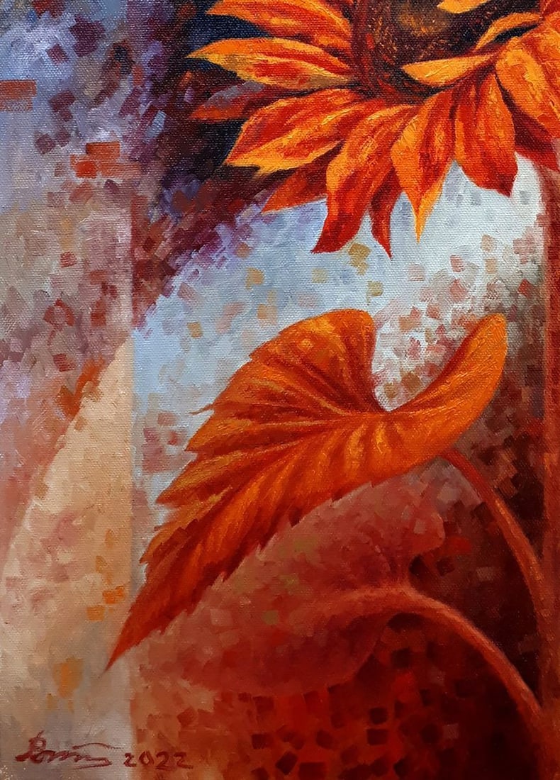 Oil painting Sunflowers in orange Sergey Voichenko - 6